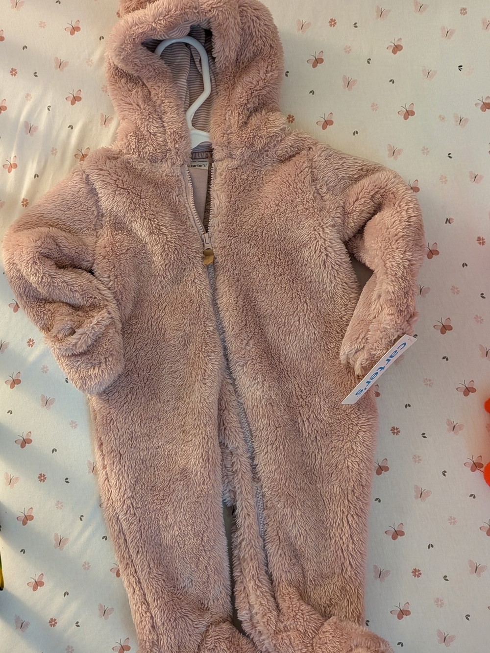 Carter's Plush Hooded Baby One-Piece in Blush Pink